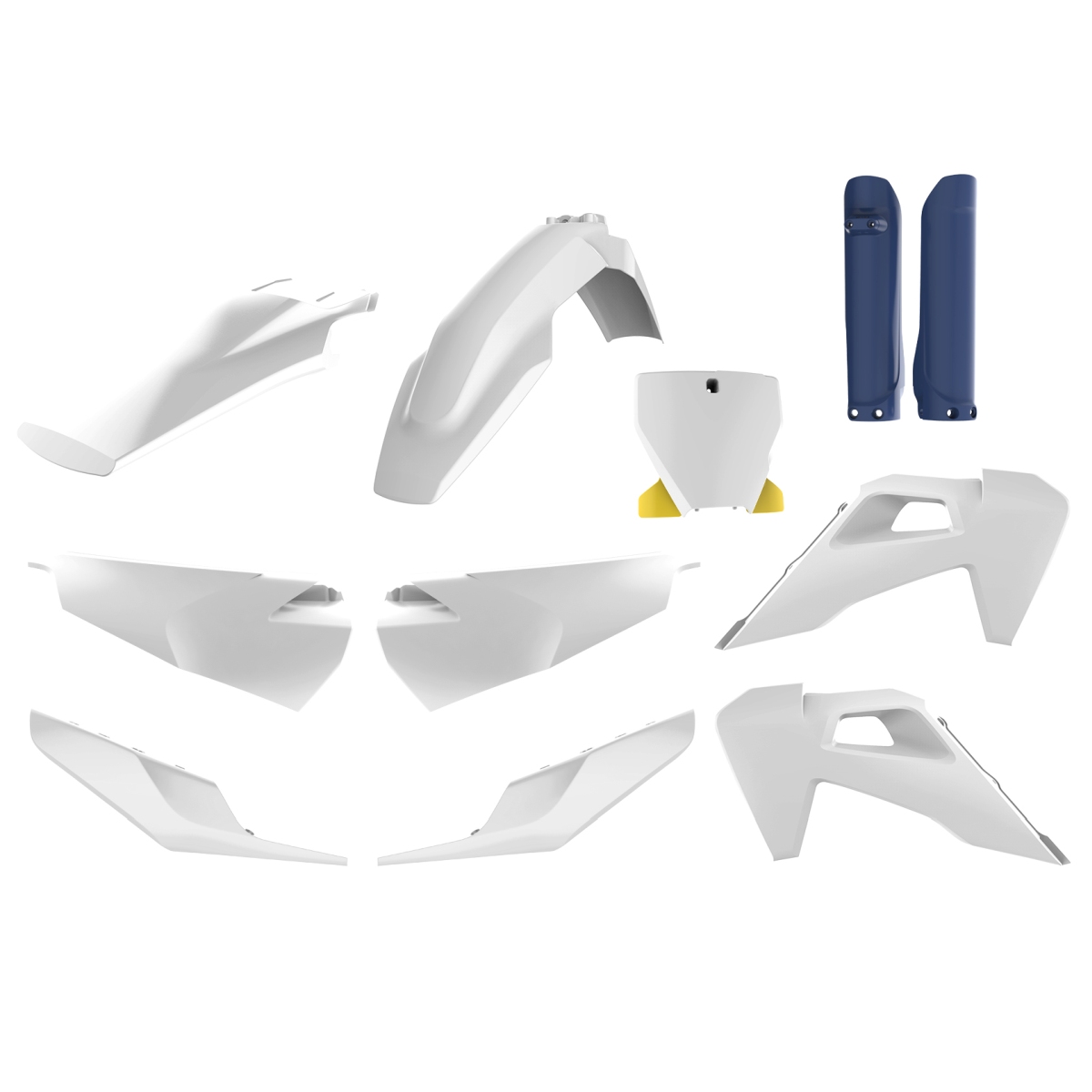 Kompletní sada plastů POLISPORT 91098 (POLISPORT kompletní sada plastů HUSQVARNA TC/FC TPI 19-22 v sadě tabulka přední (8666500006) a kryty tlumičů)