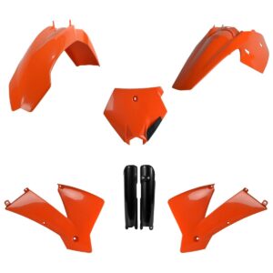 Kompletní sada plastů ( POLISPORT 91434 (POLISPORT kompletní sada plastů (FULL KIT) KTM SX 03-04 v sadě krytky tlumičů (8399000001) barva oranžová)