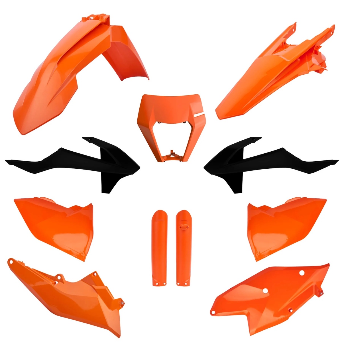 Kompletní sada plastů ( POLISPORT 91469 (POLISPORT kompletní sada plastů (FULL KIT) KTM EXC/EXC-F TPI 17-19 v sadě kryt světla (8666800006) a kryty)