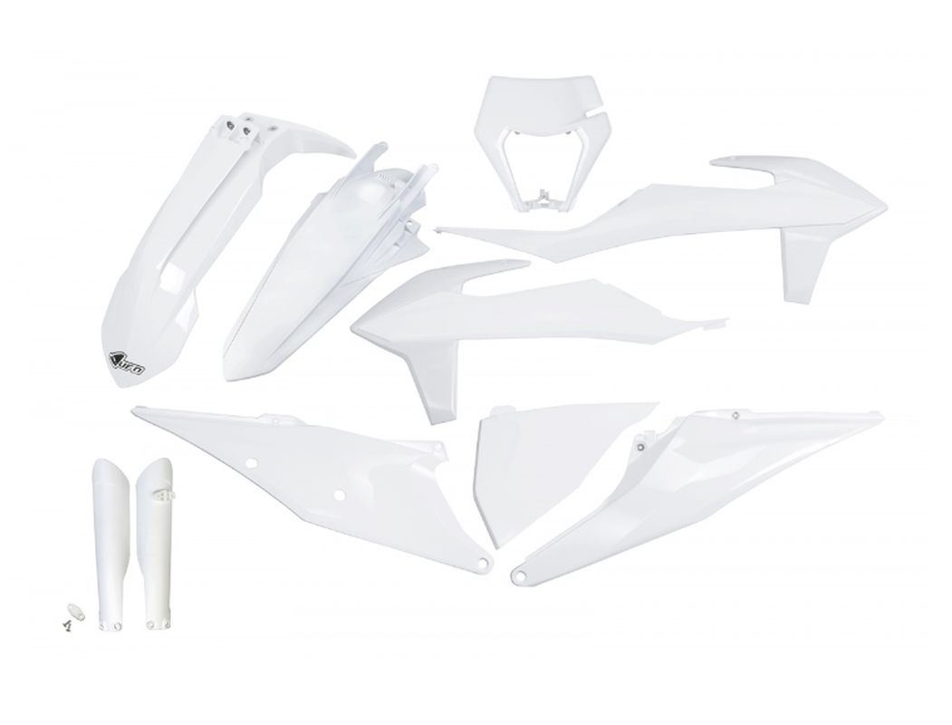 Kompletní sada plastů ( UFO KTKIT527F042 (UFO kompletní sada plastů (FULL KIT) s kryty tlumičů KTM EXC 125 20-21