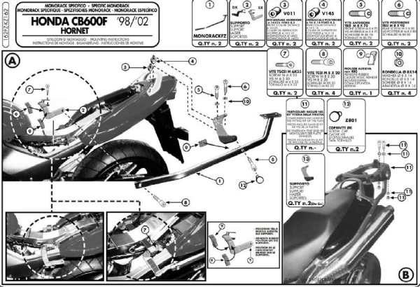 Zadní nosič kufru KAPPA KZ162 (KAPPA zadní nosič kufru HONDA HORNET 600 (98-02) ( bez plotny ))