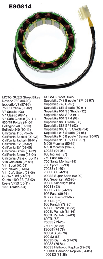 Vinutí alternátoru (stator) ELECTROSPORT ESG814 (ELECTROSPORT vinutí alternátoru (stator) DUCATI / MOTO GUZZI (staré modely) (2 kabely))